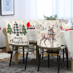 6 pezzi fodere per sedia da pranzo in stile agriturismo invernale <span class=keywords><strong>natale</strong></span> copertura per sedia in grigio bianco con Tree Truck renna antiscivolo - Product Image 4