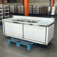 Mesa de Trabajo Comercial de Acero Inoxidable Desmontable con Puertas Correderas, Banco de Almacenamiento Plegable para Restaurante