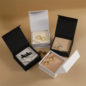 Custom Logo 9*9 Square Cardboard Jewelry <b>Box</b> Microfiber Pouch Luxurious Stone Design Magnetic Flip Gift <b>Box</b> for Rings Bracelets - Product Image 1