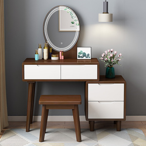 Nordic Solid Wood Dressing <b>Table</b> With Storage Cabinet Extendable Makeup <b>Mirror</b> Bedroom Furniture Natural Wood Color - Product Image 4