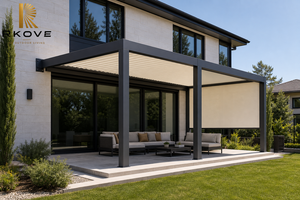 Pergola motorisée rétractable à toit rigide RKOVE avec éclairage LED et revêtement en poudre pour terrasse de restaurant - Product Image 3