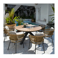 Ensemble de chaises de salle à manger en aluminium et corde pour l'extérieur, style moderne, et table ronde en teck pour patio et jardin – Vente en gros
