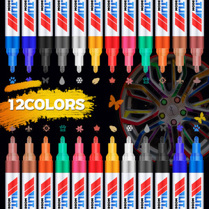 Juego de 12 Colores Soododo, rotuladores permanentes de bajo olor, pintura blanca, pintura para muebles, azulejos, aceite, marcadores de <span class=keywords><strong>tiza</strong></span>, cepillo plano para papel - Product Image 2