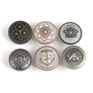Botones de mezclilla grabados con corona de ancla de logotipo personalizado de alta calidad, botones y remaches de vaqueros con tachuelas de aleación de Zinc Vintage de Metal para pantalones