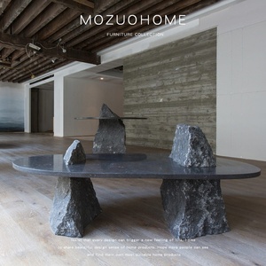 Table basse rétractable en métal MOZUO, design moderne et créatif, style Wabi-Sabi, pour salon de villa ou gîte, avec motif géométrique rocheux - Product Image 4