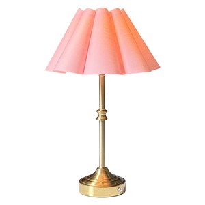 <b>Rechargeable</b> Cordless Luxury Pleated Fabric LED Table Lamp with Vintage Gold Metal Base for Restaurant Use <b>Night</b> <b>Light</b> - Product Image 5