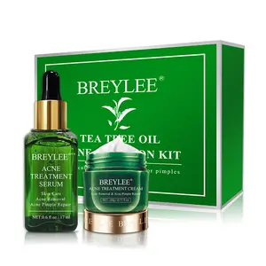 BREYLEE Tea Tree Oil Kit di soluzioni per l'acne siero per la rimozione dell'acne crema per la riparazione dei brufoli dell'acne idratare i pori restringenti Set per la cura della pelle del viso