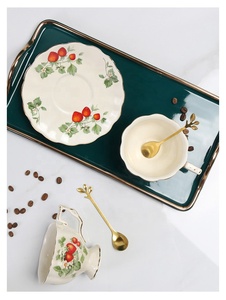 Customized Best-selling European Luxury Green Leaf Pattern with Gold Border Ceramic <b>Coffee</b> Set for <b>Gifts</b> - Product Image 2