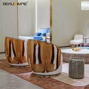 Fauteuil de loisir de luxe italien moderne, tissu de haute qualité, fauteuil pivotant <span class=keywords><strong>en</strong></span> fourrure de <span class=keywords><strong>gazelle</strong></span> pour chambre à coucher, villa, salon, salle à manger, appartement - Product Image 2