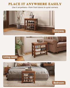 SENYU Wooden <b>Shoe</b> Rack Bench 3-Tier <b>Storage</b> <b>Seat</b> <b>With</b> Lid Traditional Design For Entryway Home Furniture Freestanding - Product Image 6