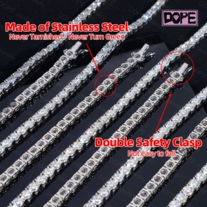 Chaîne en moissanite de 3 mm, 4 mm, 5 mm, collier <span class=keywords><strong>tennis</strong></span> glacé, bijoux en acier inoxydable, certifié GRA, moissanite VVS, chaîne <span class=keywords><strong>tennis</strong></span> - Product Image 2
