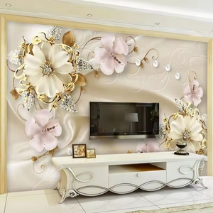 Carta da parati gioielli di lusso fiore di prugna 3D Fresco <span class=keywords><strong>soggiorno</strong></span> TV divano camera da letto sfondo murale decorazione per la casa 3D adesivo - Product Image 3