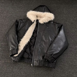 YUCHEN изготовленные на заказ меховые толстовки для мужчин съемные из искусственного меха на заказ на молнии тяжелые толстовки 500gsm с капюшоном из искусственного меха - Product Image 4