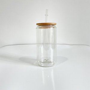 New 12oz đôi tường kính có thể mới thủ công thủy tinh có thể thăng hoa đầu tiên và sau đó tuyết cầu bia thủy tinh cho nhiệt Báo Chí in ấn với nắp đậy - Product Image 2