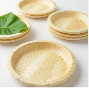 Assiettes et bols biodégradables en feuilles d'arec légères |   Vaisselle jetable de style traditionnel |   Écologique, 200 unités, usage quotidien - Product Image 3