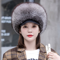 Gorro de Piel de Zorro Plateado Natural para Invierno, Unisex, Grueso y Cálido, de Piel Entera, Gorro de Piel Auténtica de Lujo con Orejeras
