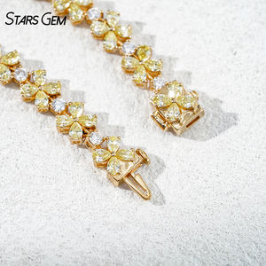 Bracelet unisexe de luxe Starsgem, 4,24 ct, diamant de laboratoire jaune fantaisie taille poire, or jaune massif 18 carats, forme de fleur, bijoux fins - Product Image 3