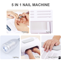 Machine à ongles professionnelle multifonctionnelle 5 en 1 portable avec lampe, alimentation hybride AC/DC, en plastique ABS, pour usage en salon