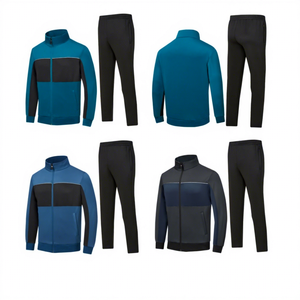 Men's Breathable Fleece Color Blocking Tracksuit Full Zip Jacket with Side Pockets and Matching Pants for Winter Sporty Wear - Product Image 3