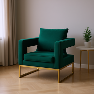 Fauteuil vert contemporain DB Lenola, pieds en métal rembourrés, meubles modernes pour salon - Product Image 2