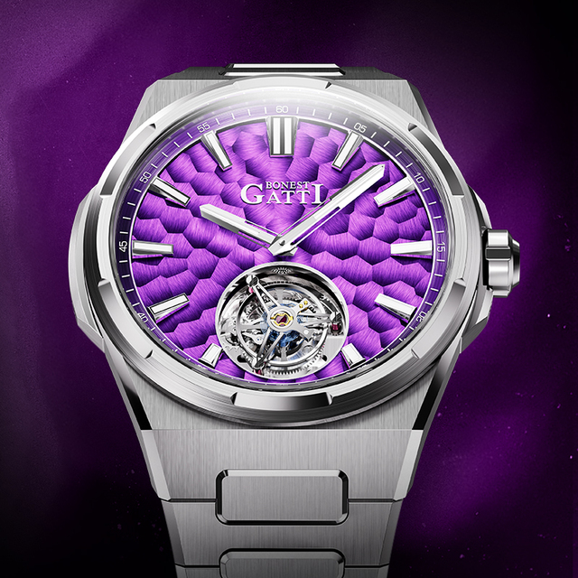Bonest Gatti New Hammer Texture Dial Original Men's Business Watch Luxury Automatic Mechanical Watch Tourbillon Luminous BG7005
