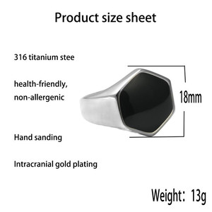 Stainless Steel Hexagon <b>Ring</b> Black Epoxy Men's Retro Punk Style Jewelry Gift - Product Image 2