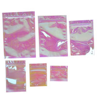 Sacs à friandises en cellophane holographique irisé personnalisables, auto-adhésifs, roses, refermables, pour la conservation des aliments