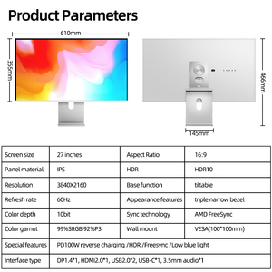 Kuycon 3840*2160 27 Inch Hiển Thị 2K 4K 5K Độ Phân Giải 60Hz Làm Mới Màn Hình <span class=keywords><strong>LCD</strong></span> Chơi Game PC Máy Tính Để Bàn Màn Hình - Product Image 2