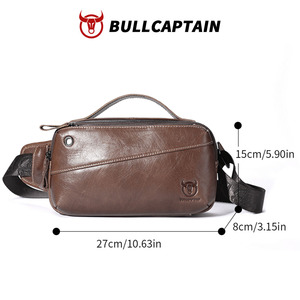 BULLCAPTAIN Bolso de Cintura y Bandolera de Cuero Genuino para Hombre, 7 Pulgadas, Vintage, Impermeable, con Cierre de Cremallera, Bolsillo para Teléfono en Forma de Barril, a la Moda - Product Image 5