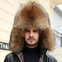 Gorro Ushanka de invierno para hombre, de piel de mapache, grueso, para personas mayores, gorro de invierno de piel completa estilo Overlord del noreste.