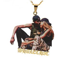 Nouveau personnalisé givré <span class=keywords><strong>Portrait</strong></span> Photo nom collier <span class=keywords><strong>dessin</strong></span> animé photo collier enfants nom plaque Alphabet bricolage pendentif collier - Product Image 2
