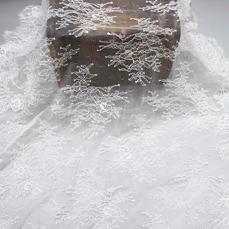 Tessuto di pizzo per ciglia da sposa fantasia floreale 69cm pizzo bianco in nylon (illy per abito da sposa
