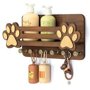 Wooden <b>Wall</b> Mounted Storage Rack Paw Print Shape <b>Key</b> <b>Holder</b> For Pet Supplies Bedroom Living Room Organizer - Product Image 1