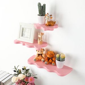 Ensemble de 3 étagères flottantes Cloud Wave-Étagères murales roses de style danois pour chambre et salle de bain - Product Image 5