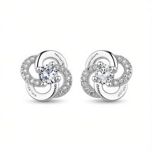 Orecchini a Perno alla Moda in Oro Bianco Placcato Rodio con Zirconi, Design Geometrico, Gioielli Classici da Donna, Idea Regalo - Product Image 1