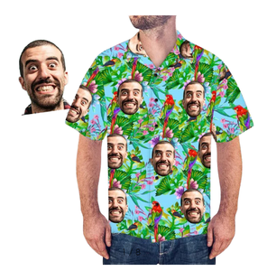 Camisa Hawaiana Personalizada <span class=keywords><strong>para</strong></span> Hombre con Cara Divertida y Botones, Camisa de Playa Tropical Tejida con Foto <span class=keywords><strong>para</strong></span> Verano - Product Image 1