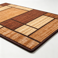 Modern Rectangular Brown Geometric Block Polyester Kitchen Rugs Non Slip PVC-Coated Backing Water Absorbent Stain Resistant Easy