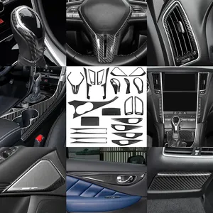 Shasha Carbon Fiber Gear Shift Cup Dashboard Air Outlet Door Handle Panel Interior Accessories For Infiniti Q50 Q60