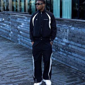 Survêtements en polyester pour hommes, veste zippée en nylon patchwork et pantalon de jogging, ensembles de sport, survêtement personnalisé unisexe, survêtement en nylon OEM - Product Image 2