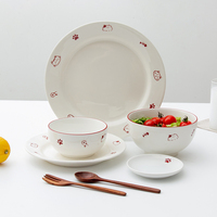 Service de table en porcelaine blanche style dessin animé mignon, vaisselle en porcelaine fine de style campagnard personnalisée, coffret cadeau avec kit d'ustensiles