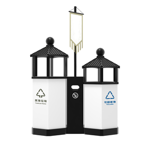 Mới ngoài trời đứng thép không gỉ Thùng rác có thể hạt gỗ phân loại Tính năng sân mái hiên lấy cảm hứng từ thiết kế thị trấn cổ cho công viên - Product Image 5