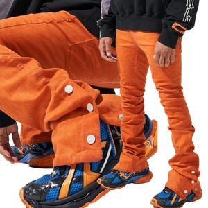 Jean en denim extensible coupe slim orange OEM avec boutons-pression et jambe large empilée pour homme - Product Image 6