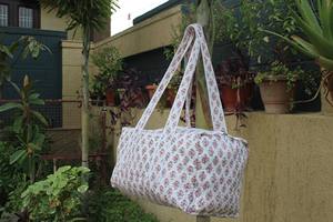 Exclusive Large Casual Luxury Cotton Weekender Travel Duffle <b>Bag</b> Handmade Quilted Fabric Block Printed Overnight Hand Luggage - Product Image 5