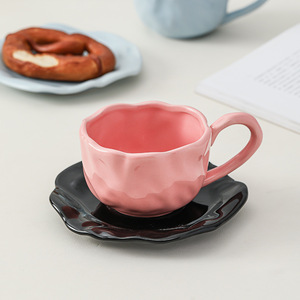 Coffee <b>Cup</b> and <b>Saucer</b> Set Unique pink and Black Color Water <b>Cup</b> Niche Ceramic Mug - Product Image 4