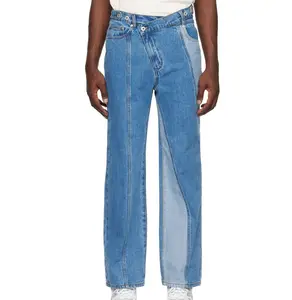 Paneled Straight Leg Jeans Paneled Construction Wide Leg Pants Contrast Stitching Cotton Jeans