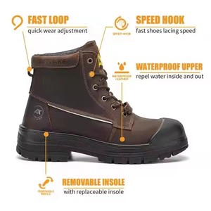 Bota de seguridad de cuero de Caballo loco de corte alto rojo marrón, <span class=keywords><strong>botas</strong></span> de seguridad <span class=keywords><strong>botas</strong></span> de trabajo para hombres - Product Image 6