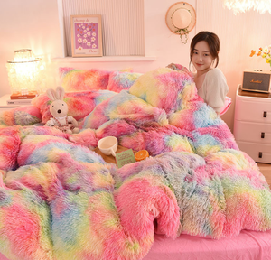 ชุดเครื่องนอน4ชิ้นผ้ากำมะหยี่สีรุ้งมัดย้อมผ้าคอตตอน400TC ผ้านวมคลุมและผ้าปูที่นอนสำหรับฤดูหนาวใช้ในบ้าน - Product Image 4