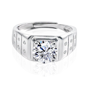 Individueller Moissanit-Schmuck 1ct Moissanit-<span class=keywords><strong>Ring</strong></span> 925 Sterling-Silber Hochzeit Verlobung einstellbare Ringe für Herren - Product Image 1
