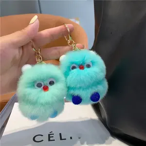 Cute Real Rex Rabbit Fur Little Monster Keychain Fluffy Plush Hair Ball Animal Doll Child Toys Pendant Car Keyring Charm Gifts