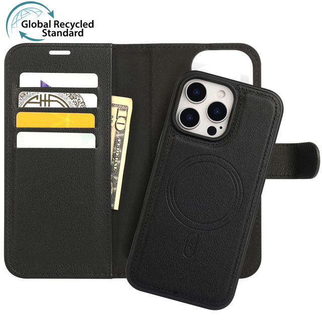 Custom GRS Recycled Magnetic Wallet Case for iPhone 17 16 15 14 Pro Max 2-in-1 Eco-Friendly Shockproof Detachable Phone Cover